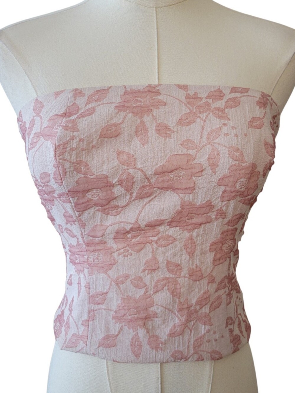 Reformation‎ Pink Jacquard Floral Strapless Smocked Top Size 0